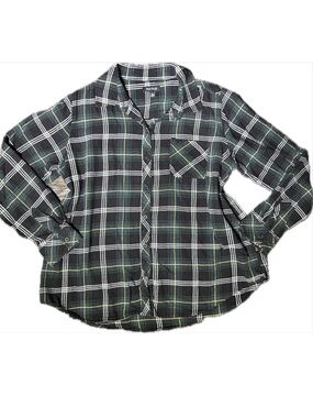 Well Worn Green Plaid Flannel Button Down Shirt Medium